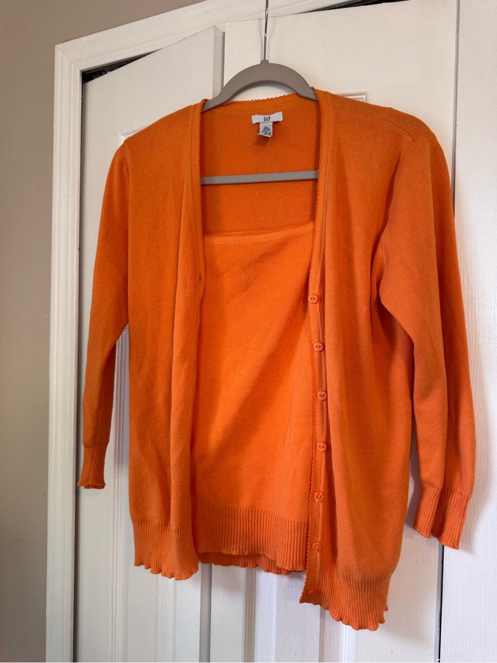 Vintage Y2K GAP Orange Knit Cardigan Cami Twin Set Scallop Trim Sweater Medium L